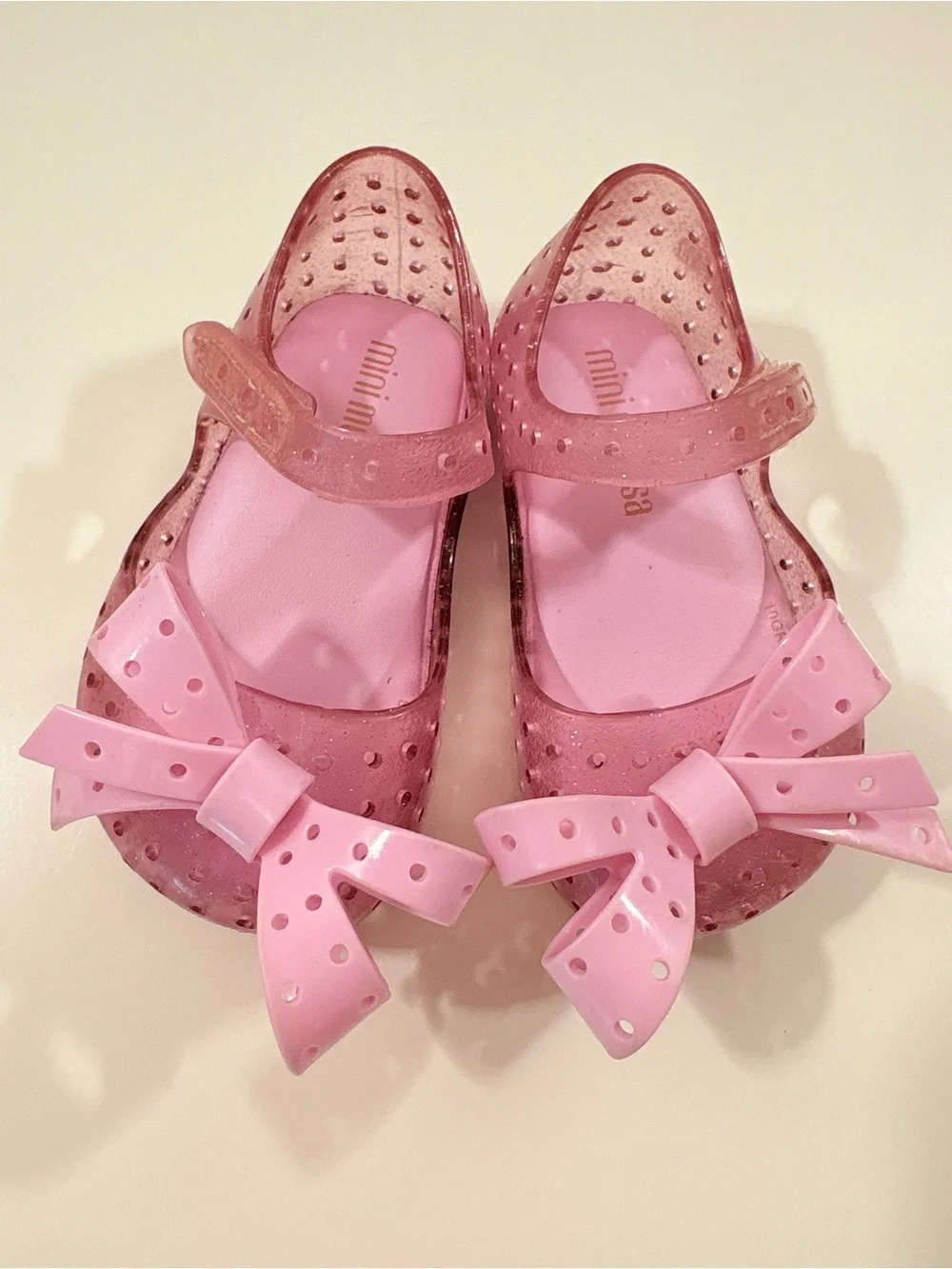 Mini Melissa Pink Glitter Jelly Sandals with Bow